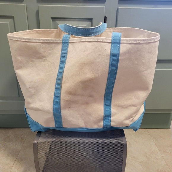VTG LL Bean Boat And Tote & Sky Baby Light Blue XL Canvas Bag USA RARE - Picture 4 of 12